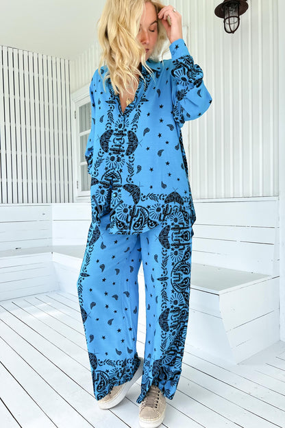 JAASE - Cici Pants: Mid Rise Relaxed Wide Leg Pant in Texas Sky Print