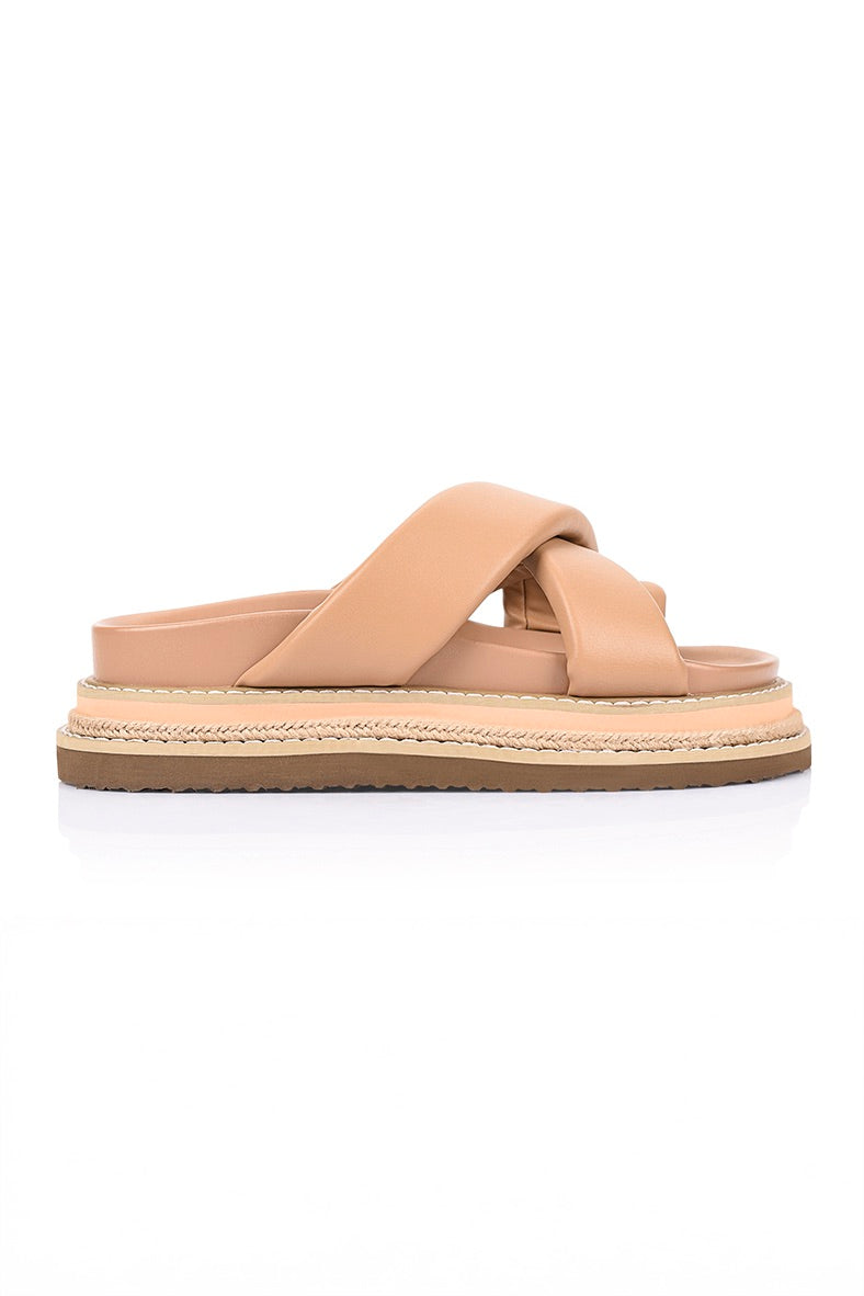 Thelma Flatform Slides - Dark Camel Tan