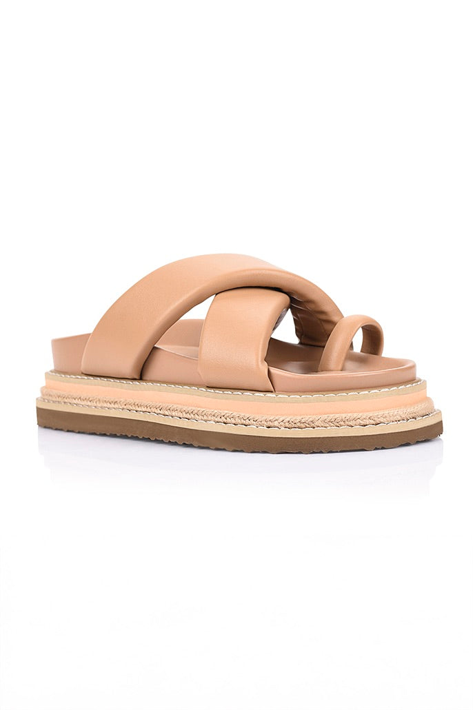 Thelma Flatform Slides - Dark Camel Tan