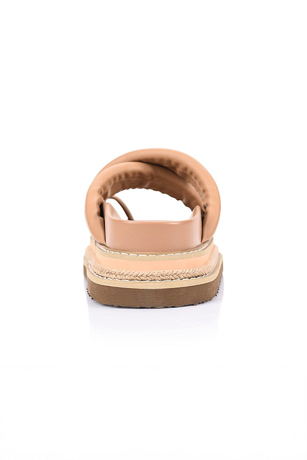 Thelma Flatform Slides - Dark Camel Tan