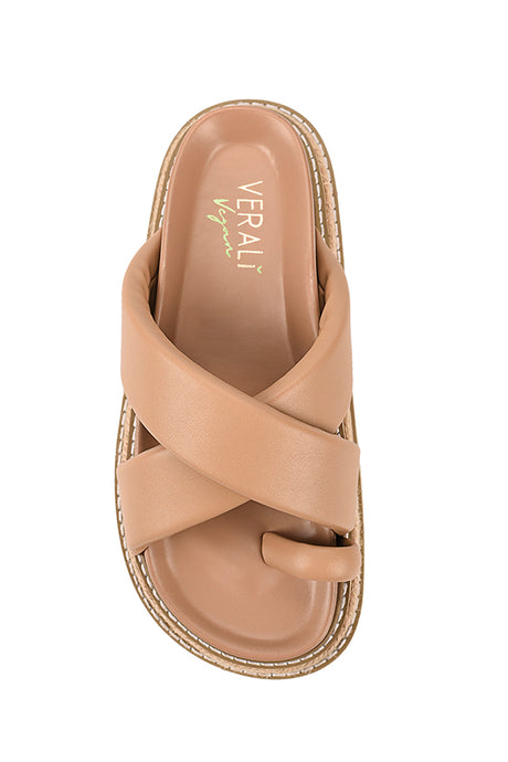 Thelma Flatform Slides - Dark Camel Tan