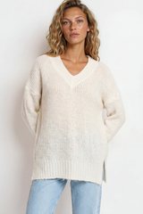 Model wearing Thorne Jumper in Cream from Salty Crush