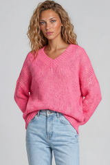 Model wearing Thorne Jumper in Hot Pink from Salty Crush