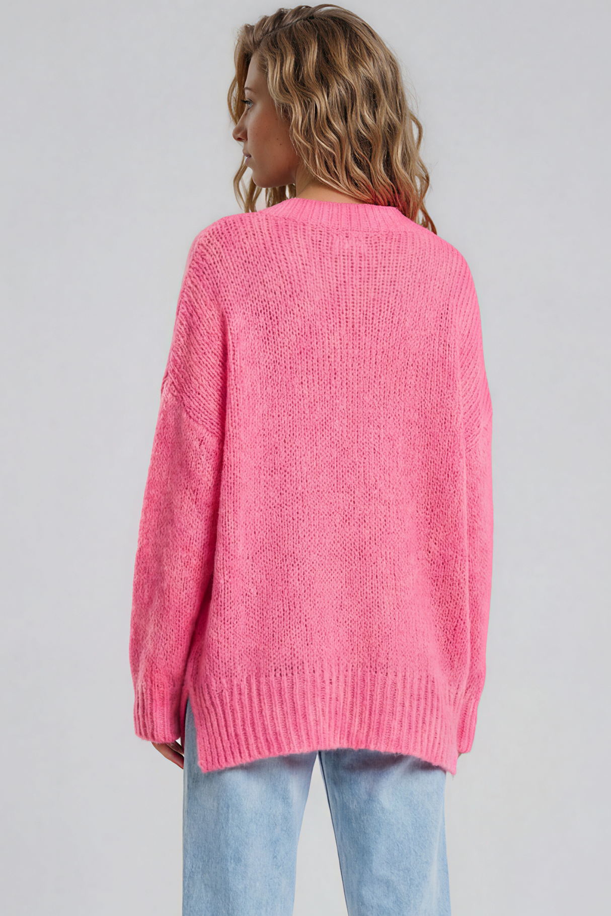 Model wearing Thorne Jumper in Hot Pink from Salty Crush