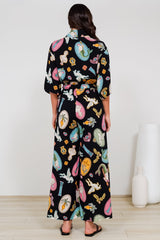 Thorra Jumpsuit - Collared Buttoned Bodice with Rope Waist Tie in Siren Blossom Print