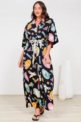 Thorra Jumpsuit - Collared Buttoned Bodice with Rope Waist Tie in Siren Blossom Print