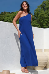 Tia Maxi Dress - One Shoulder with Tie Sun Dress in Electric Blue