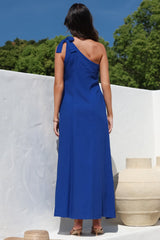 Tia Maxi Dress - One Shoulder with Tie Sun Dress in Electric Blue