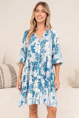 Tia Mini Dress - V Neck Long Sleeve Dress with Tiered Hem in Lumina Print