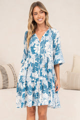 Tia Mini Dress - V Neck Long Sleeve Dress with Tiered Hem in Lumina Print