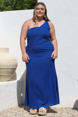 Tia Maxi Dress - One Shoulder with Tie Sun Dress in Electric Blue