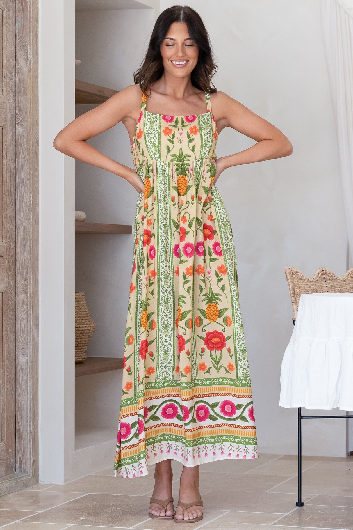 Tiff Maxi Dress - Adjustable Strap Sun Dress in Sunkissed Print