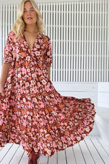 JAASE - Tillie Maxi Dress: Relaxed Tiered Dress with V Neckline in Pixie Print