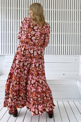 JAASE - Tillie Maxi Dress: Relaxed Tiered Dress with V Neckline in Pixie Print