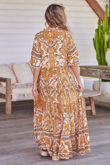 Tillie Maxi Dress: Mandarin Collar Tiered Dress in Poet Print