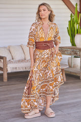 JAASE - Tillie Maxi Dress: Mandarin Collar Tiered Dress in Poet Print