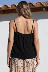 Tilly Top - Lace Sweetheat Neckline Cami with Adjustable Straps in Black