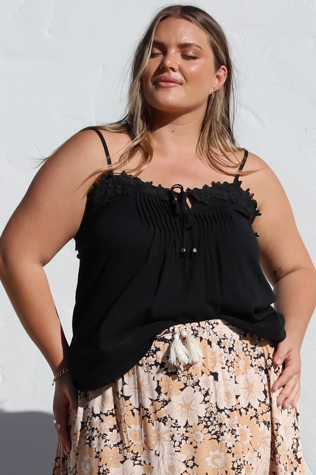 Tilly Top - Lace Sweetheat Neckline Cami with Adjustable Straps in Black