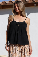 Tilly Top - Lace Sweetheat Neckline Cami with Adjustable Straps in Black