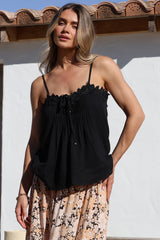 Tilly Top - Lace Sweetheat Neckline Cami with Adjustable Straps in Black