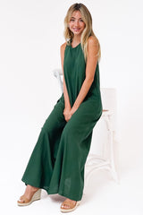 Tineshe Maxi Dress - Crew Neck Streamlined Sleeveless Dress with Pockets in Emerald