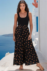 Hellen Maxi Skirt - High Waisted Skirt with Front Splits in Mahony Print