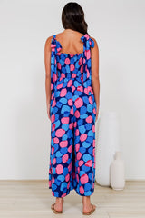 Tokyo Jumpsuit - Shirred Bodice Wide Leg Jumpsuit with Pockets in Tilda Print