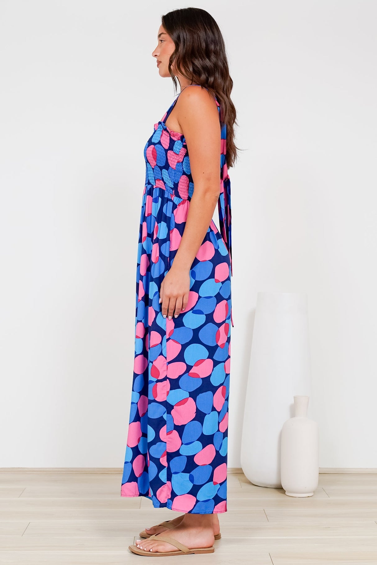 Tokyo Jumpsuit - Shirred Bodice Wide Leg Jumpsuit with Pockets in Tilda Print