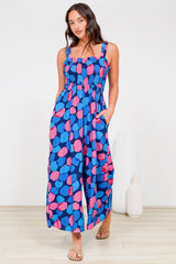 Tokyo Jumpsuit - Shirred Bodice Wide Leg Jumpsuit with Pockets in Tilda Print