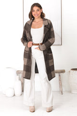 Toledo Cardigan - Folded Lapel Collar Open Cardigan with Pockets in Brown