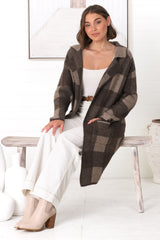 Toledo Cardigan - Folded Lapel Collar Open Cardigan with Pockets in Brown