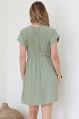 Torin Mini Dress - Flattering V-Neck A-Line Mini with Cinched Waist in Sage