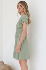 Torin Mini Dress - Flattering V-Neck A-Line Mini with Cinched Waist in Sage