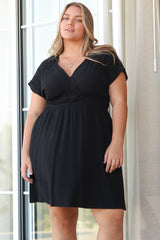 Torin Mini Dress - Flattering V-Neck A-Line Mini with Cinched Waist in Black