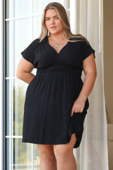 Torin Mini Dress - Flattering V-Neck A-Line Mini with Cinched Waist in Black