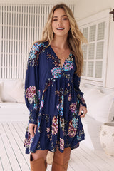 JAASE - Tracey Mini Dress: Long Ballon Sleeve Dress with Waist Tie in Botanica Print