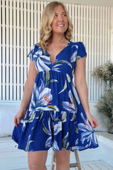 JAASE - Tracey Mini Dress: Cap Sleeve Dress with Waist Tie in Asteria Print