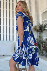 JAASE - Tracey Mini Dress: Cap Sleeve Dress with Waist Tie in Asteria Print