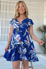 JAASE - Tracey Mini Dress: Cap Sleeve Dress with Waist Tie in Asteria Print