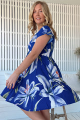 JAASE - Tracey Mini Dress: Cap Sleeve Dress with Waist Tie in Asteria Print