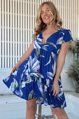 JAASE - Tracey Mini Dress: Cap Sleeve Dress with Waist Tie in Asteria Print