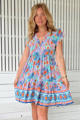 JAASE - Tracey Mini Dress: Cap Sleeve Dress with Waist Tie in Daydreamer Print