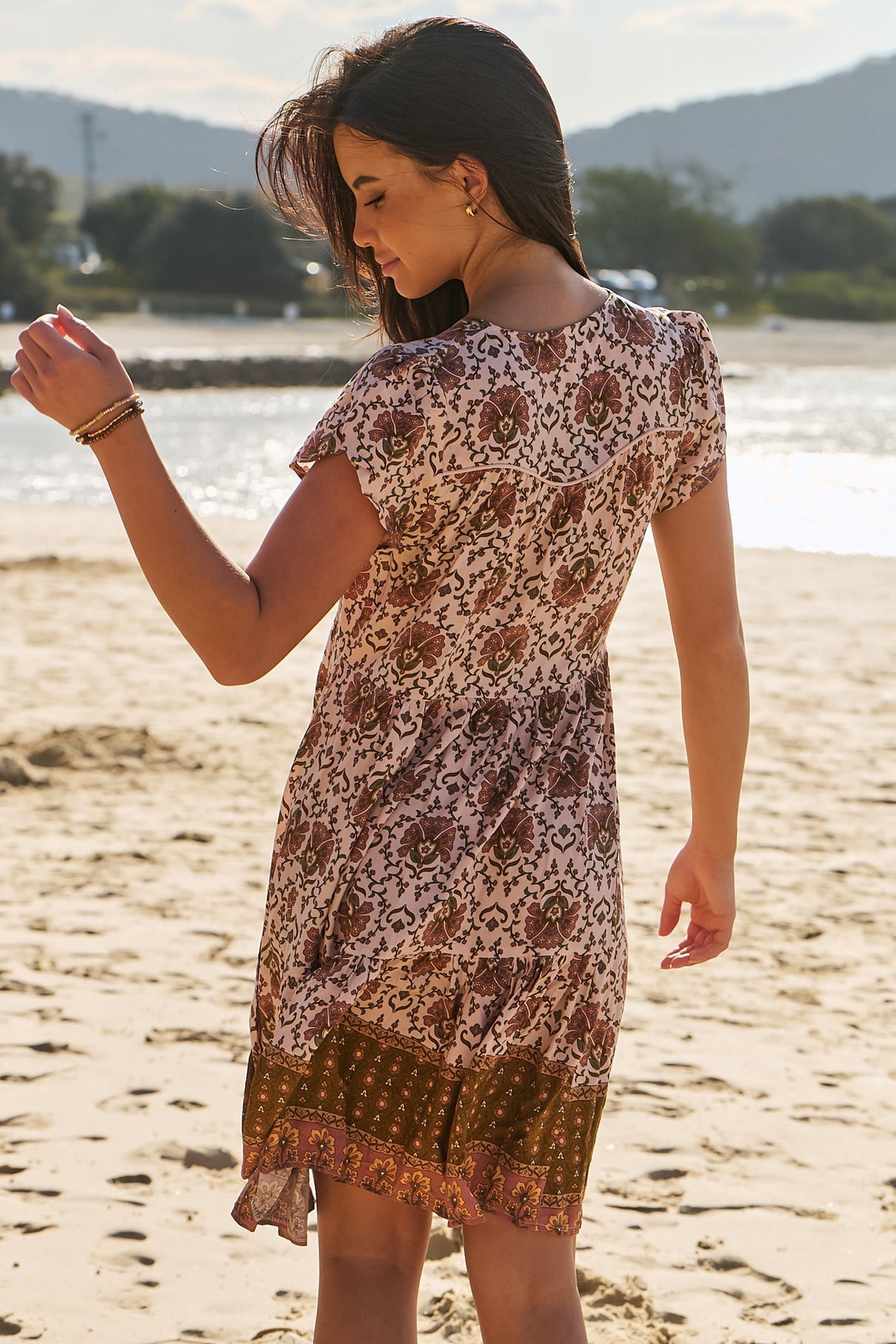 JAASE - Tracey Mini Dress: Cap Sleeve Dress with Waist Tie in Wild Gypsy Print