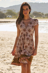 JAASE - Tracey Mini Dress: Cap Sleeve Dress with Waist Tie in Wild Gypsy Print