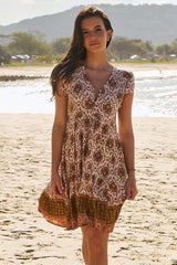 JAASE - Tracey Mini Dress: Cap Sleeve Dress with Waist Tie in Wild Gypsy Print