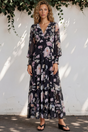 Model wearing Trina Maxi Dress in Bronson Print from Salty Crush