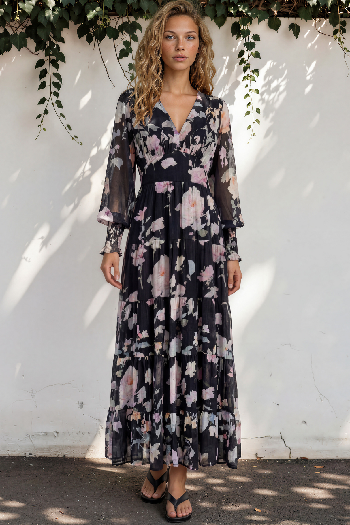 Model wearing Trina Maxi Dress in Bronson Print from Salty Crush
