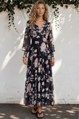 Model wearing Trina Maxi Dress in Bronson Print from Salty Crush