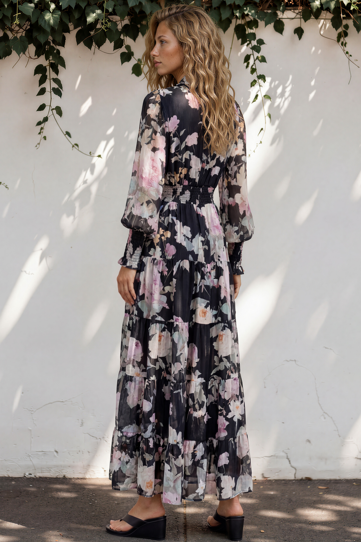 Model wearing Trina Maxi Dress in Bronson Print from Salty Crush