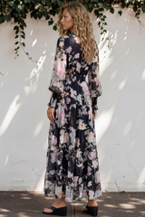 Model wearing Trina Maxi Dress in Bronson Print from Salty Crush